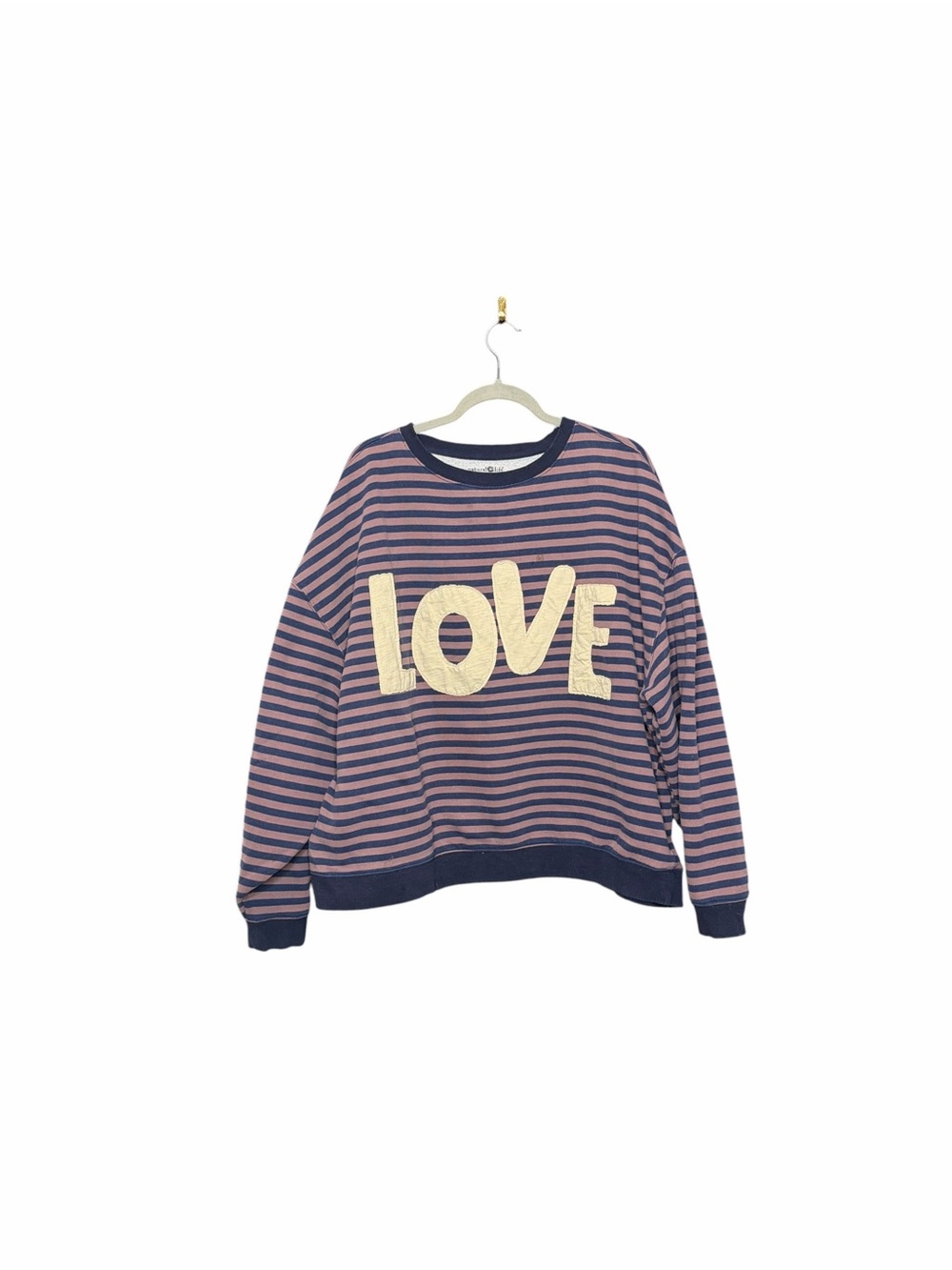 NATURAL LIFE Pink & Navy Striped 'LOVE' Crewneck Sweatshirt